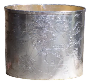 Vintage Arthur Armour Hammered Aluminum Mariners World Map Trash Can Wastebasket