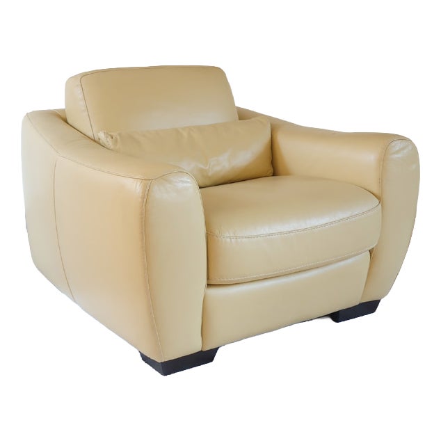 Postmodern Club Armchair in Butter Yellow Leather, 1980s For Sale