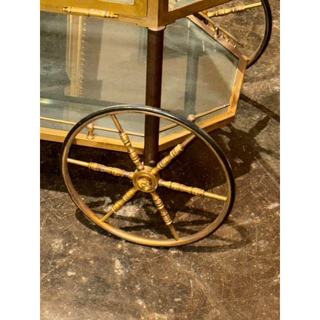 Mid 20th Century Vintage French Gilt Brass Bar Cart For Sale - Image 5 of 7