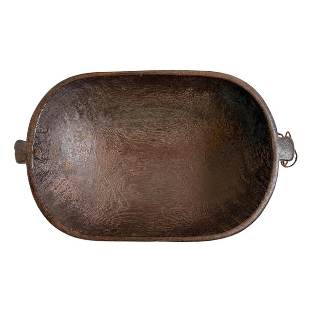 Vintage African Large Burundi Oval Wood Bowl For Sale