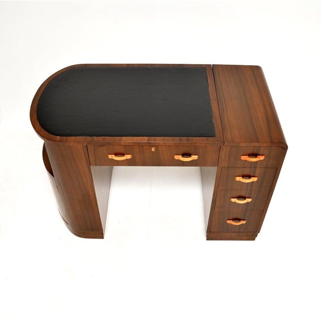 Art Deco Figured Walnut and Leather Top Desk, 1930s For Sale - Image 9 of 16