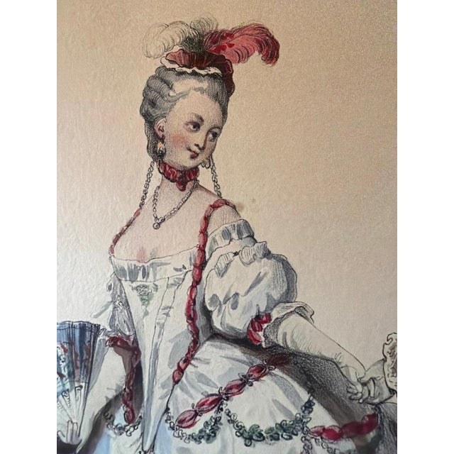 Mid 19th Century Louis XV & Madame De Pompadour Rococo Court Costume, 1847, Lithograph For Sale - Image 5 of 10