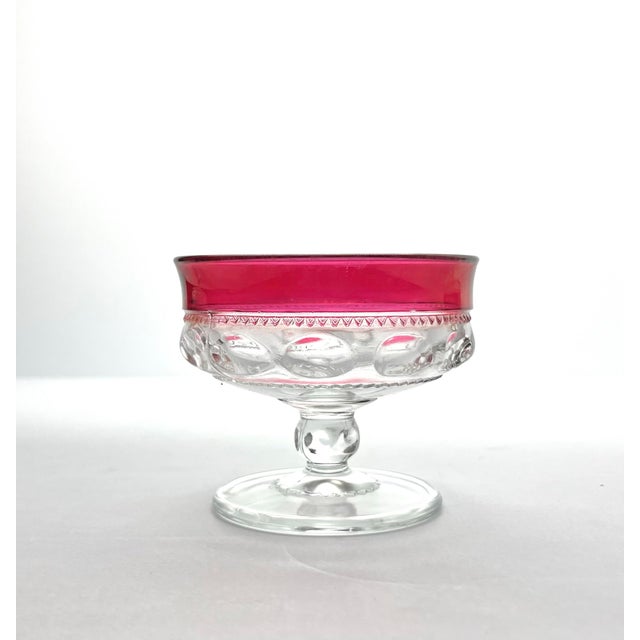 1950s Tiffin-Franciscan “King’s Crown” 6 Cranberry Red Coupe Champagne Glasses For Sale - Image 4 of 5