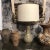 Ceramic Table Lamp featuring an olive green color and decoration with drum shade.