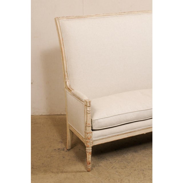 Mid 20th Century French Inspired High-Back Upholstered Settee For Sale - Image 10 of 10