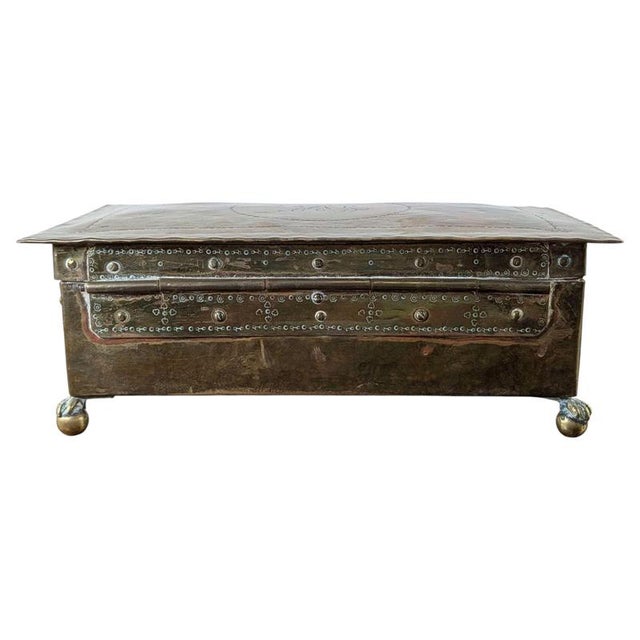 Gold Antique Mid-19th Century Dutch Brass-Clad Tobacco Casket with Engraved Monogram For Sale - Image 8 of 14