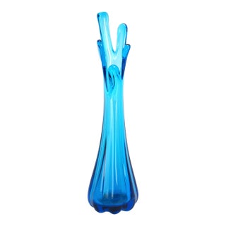 Mid Century Swung Vase 5 Fingers Sapphire Blue For Sale