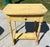 19thc mustard side table/end table from New England with single drawer. alligator-ed mustard paint. Wonderful design.