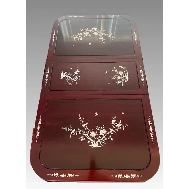 Vintage Mother of Pearl and Solid Rosewood Inlaid Asian Chinoiserie Dining Set for 8 People, (10 Pieces Table and Chairs) For Sale - Image 10 of 12