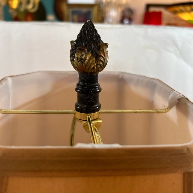 Bronze Finish Metal and Stone Lamp With Custom Silk Shade For Sale In Miami - Image 6 of 9