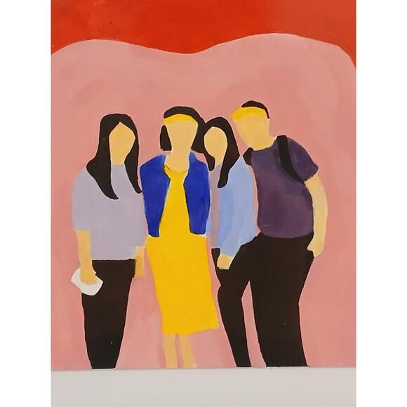 Contemporary Modern Art Deco People Colorful Watercolor Wooden Frame Tabletop Contemporary For Sale - Image 3 of 14