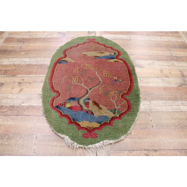 Textile Antique Chinese Art Deco Oval Rug, 03'00 X 04'09 For Sale - Image 7 of 8