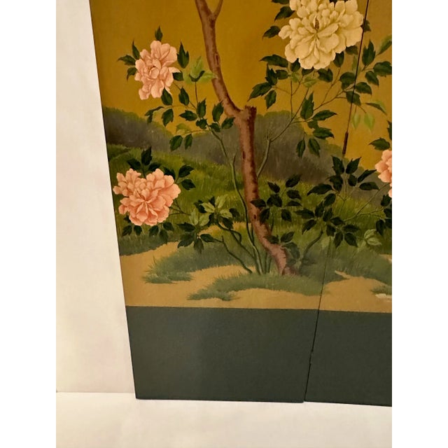 Graduated 3 Panel Hand Painted Screen With Asian Motif For Sale - Image 10 of 12