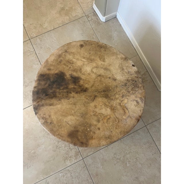 Mexican Vintage Native American Indian Wood Rawhide Stretched Leather Drum and Glass Coffee Table For Sale - Image 3 of 12