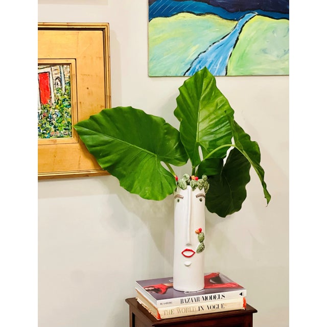Italian Studio Z, Tall Head Vase with Cactus For Sale - Image 3 of 4