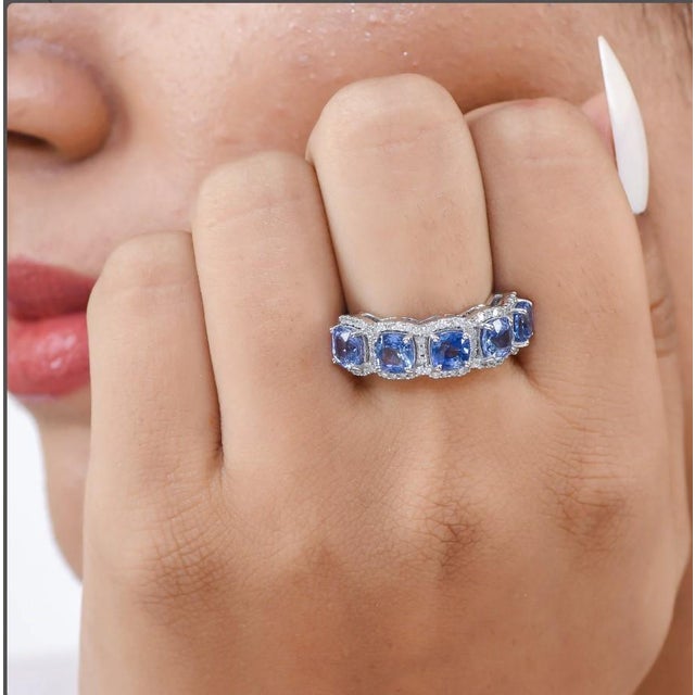 Natural 3.99 cts blue sapphire & 0.43 cts diamond ring in 18k gold For Sale - Image 10 of 18