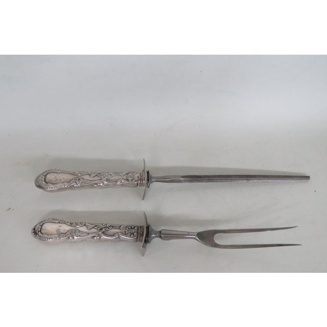 Early 20th Century Gorham Roast Fork and Sharpener Silver Plate 2 pcs For Sale - Image 9 of 12