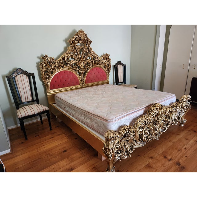 Late 20th Century Italian Hand-Carved Gilt Bed | Baroque / Rococo Style For Sale - Image 11 of 16