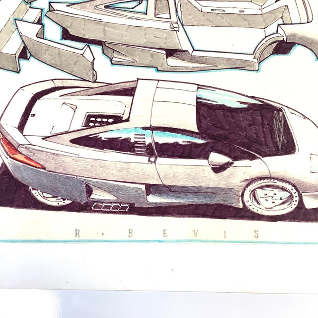 1980s R Bevis Original Automotive Concept Car Rendering Coupe Roadster Prototype Art For Sale - Image 11 of 13