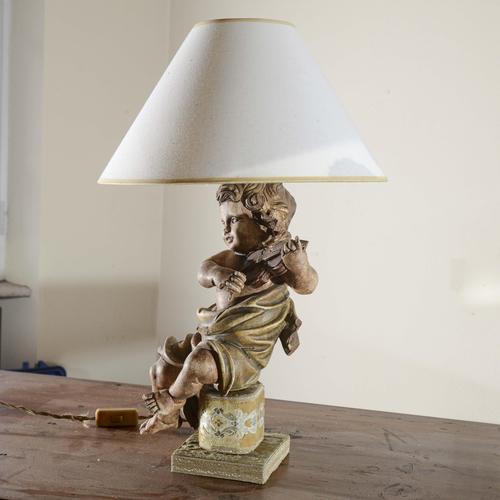 Wooden Angel Cherub Lamp with Violin For Sale - Image 5 of 7