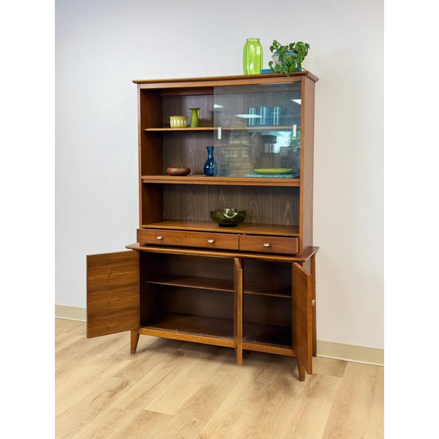 Vintage Hutch by Paine Furniture MCM China Cabinet, Parquet Doors, Glass Sliding For Sale - Image 10 of 18