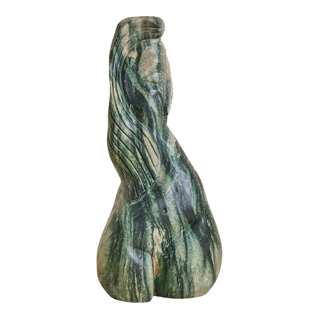 Vintage French Green Marble Female Form Sculpture For Sale