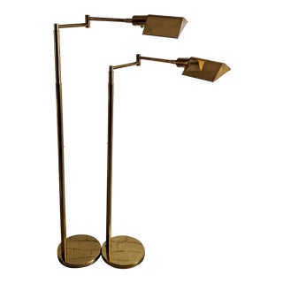Mid-Century Modern Koch & Lowy Adjustable Brass Floor Lamps - a Pair For Sale
