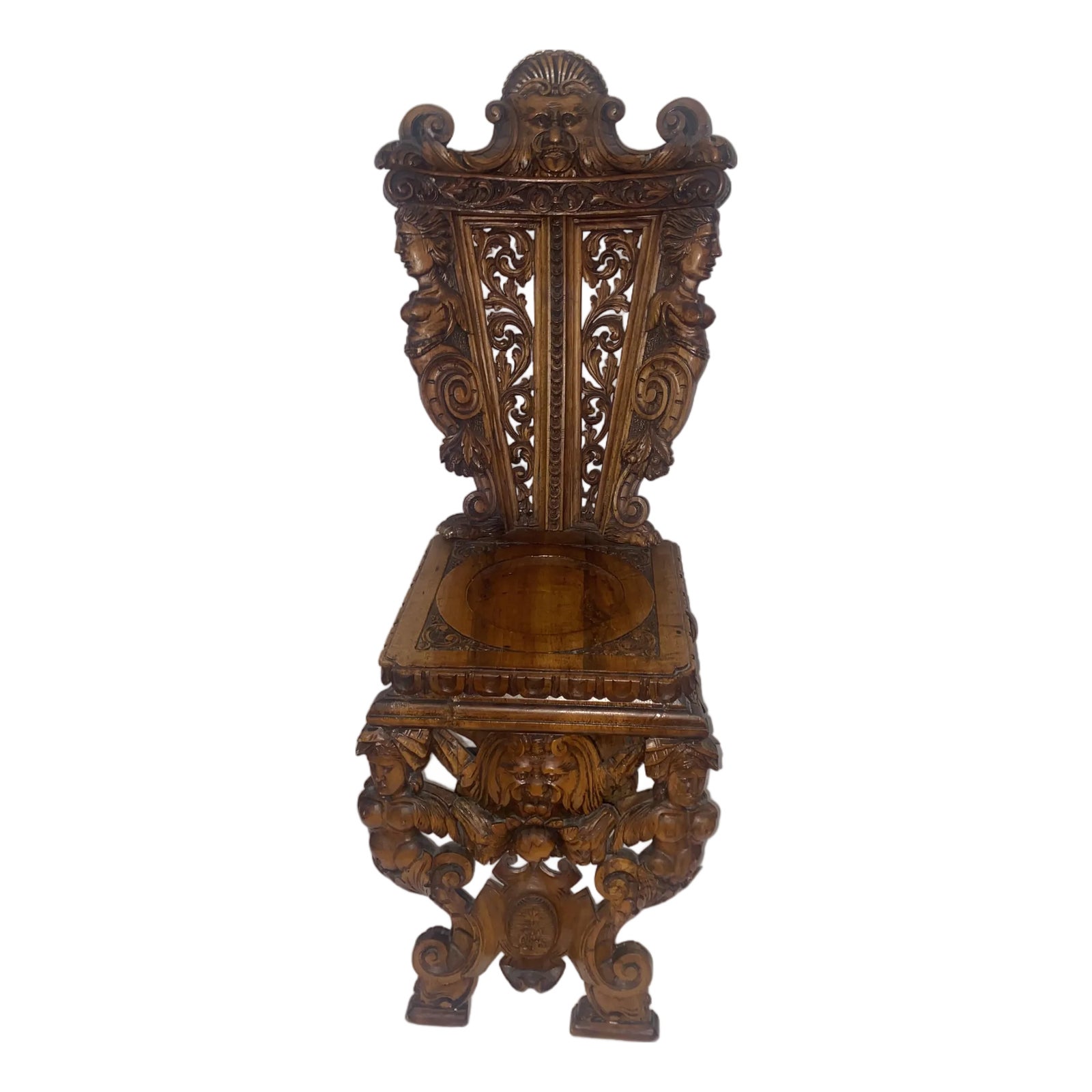 Late 19th Century Italian Rennaisance Style Sgabello Carved Hall Chair ...