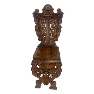 Late 19th Century Italian Rennaisance Style Sgabello Carved Hall Chair For Sale