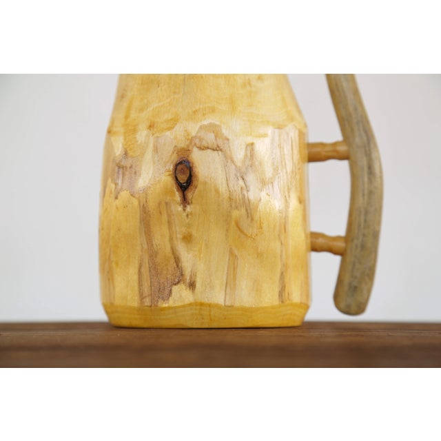 Rustic Handcarved Decorative Wooden Tankard With Antler Handle From Montana - Signed by Artisan 2005 For Sale In San Diego - Image 6 of 13
