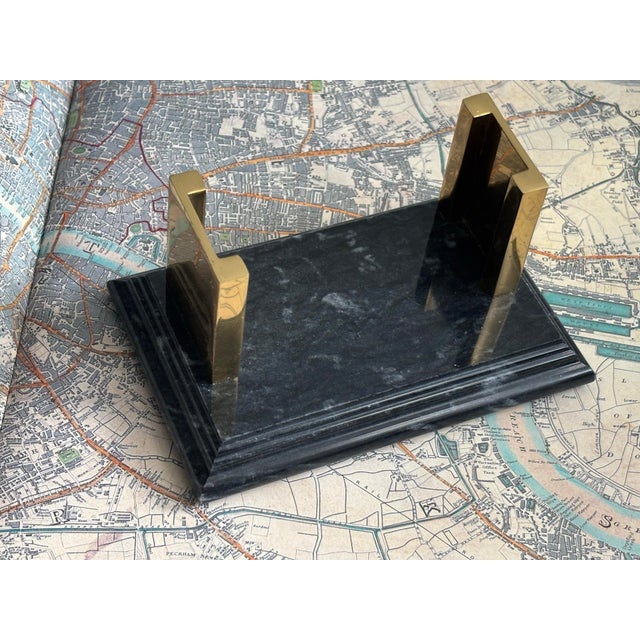 Art Deco 1980s Marble and Brass Business Card Holder For Sale - Image 3 of 9