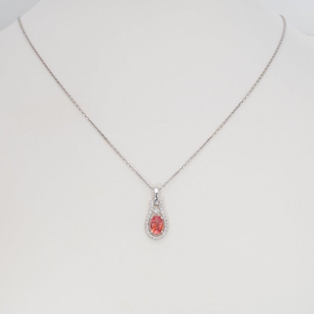 Natural Aaa Padparadscha Sapphire Pendant With Natural Diamonds: Solid 14k Gold For Sale - Image 4 of 7