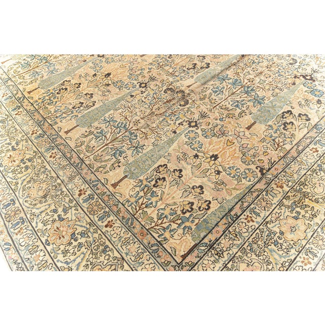 Antique Persian Kirman Beige, Pastel Colors Handwoven Wool Carpet For Sale In New York - Image 6 of 9