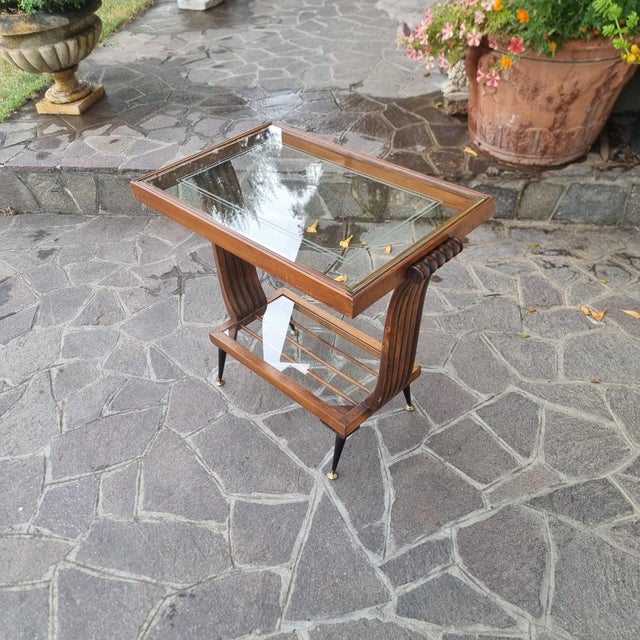 Art Deco Walnut Coffee Table with Glass Bases, 1940s For Sale - Image 10 of 12