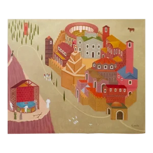 Philip Castle, Fantastic Village Scene Modern Irish Magic Realism Oil Painting