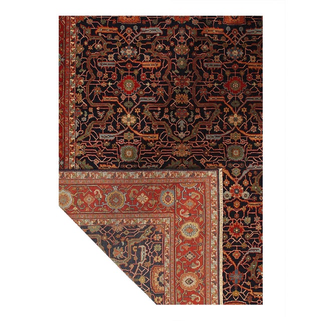 Traditional Pasargad DC Navy Blue Fine Hand Knotted Serapi Design Rug For Sale - Image 3 of 4