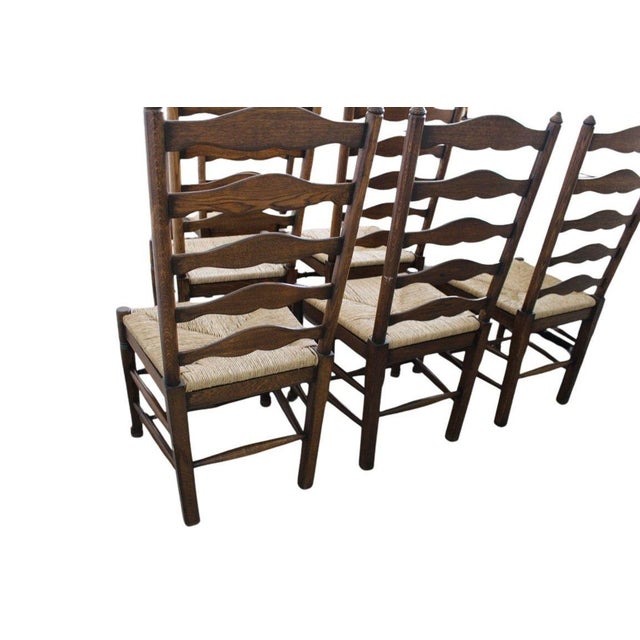 Brown Vintage Ladderback Rush Seat Side Chairs Set of 6 For Sale - Image 8 of 17