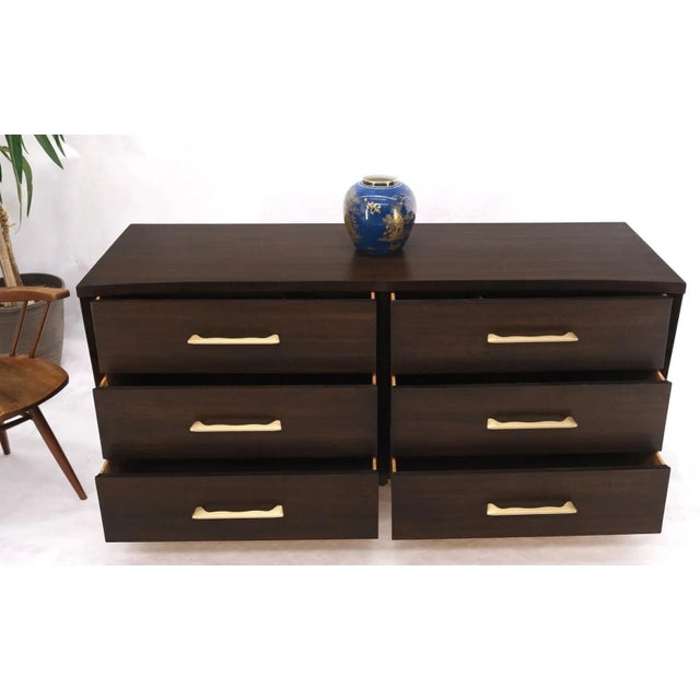 Concave Front Sculptural Profile Large Pulls 6 Drawers Restored Espresso Dresser For Sale - Image 11 of 13
