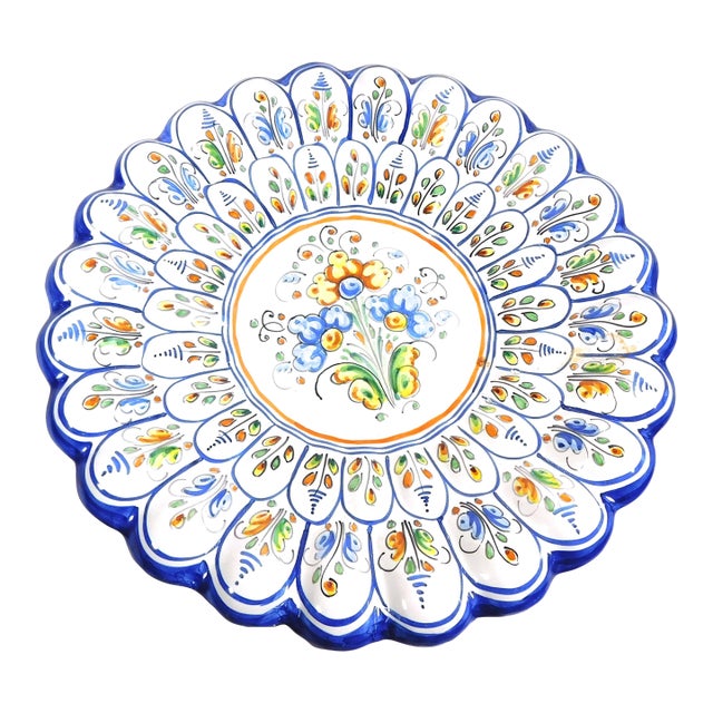 1970s Large Blue and White Floral Plate Home Décor For Sale