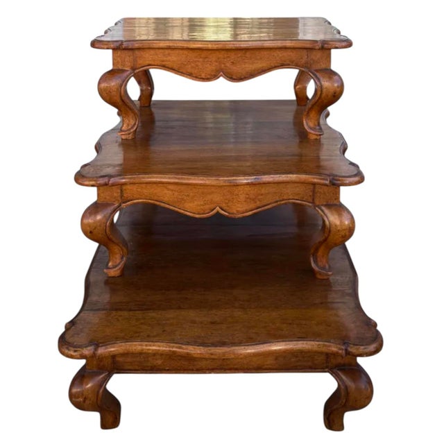 Spanish Dessin Fournir Italian Walnut Three Step Side Table For Sale - Image 3 of 7