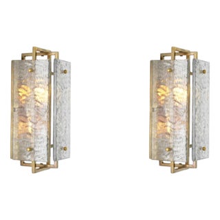 Vintage Brass and Handmade Glass Wall Lamps, Set of 2 For Sale