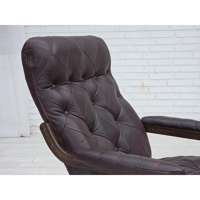 Scandinavian Lounge Chair in Brown Leather and Bentwood, 1970s For Sale - Image 4 of 18