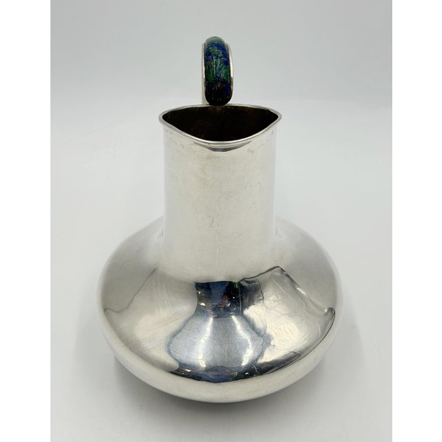 Vintage Los Castillo Taxco Silver Plate, Malachite & Lapis Lazuli Water Pitcher For Sale - Image 10 of 18