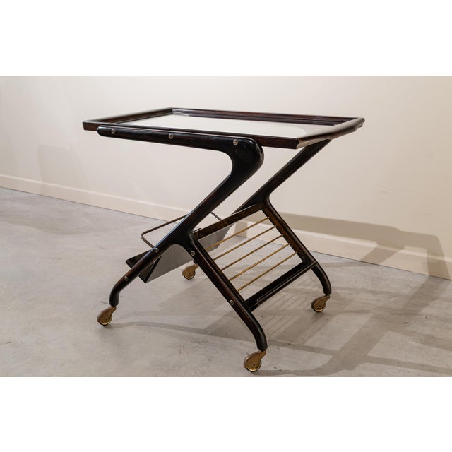 Brown Italian Service Trolley with Magazine Rack, 1950s For Sale - Image 8 of 8