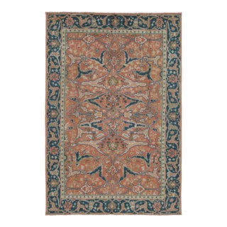 Vintage European Rug in Orange, Blue and Ivory Geometric Pattern - Rug & Kilim For Sale