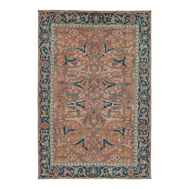 Vintage European Rug in Orange, Blue and Ivory Geometric Pattern - Rug & Kilim For Sale