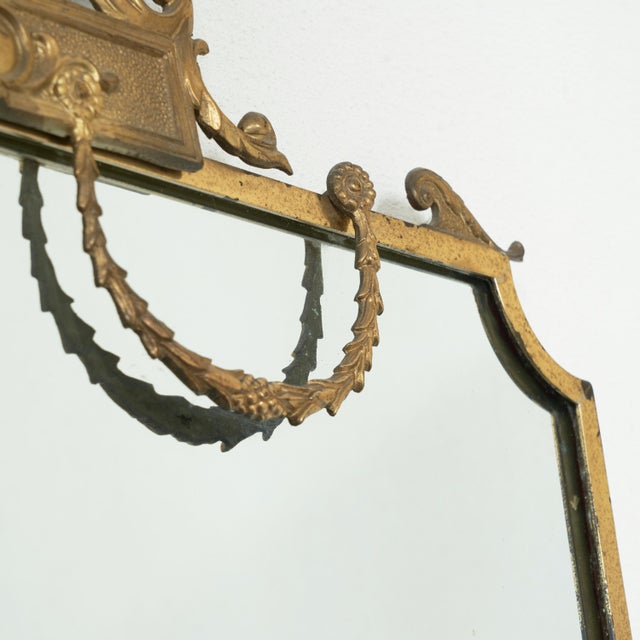 Metal Mid-Century Neoclassical Mirror in Patinated Brass, 1940s For Sale - Image 7 of 9