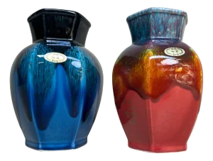 Vintage Japanese Drip-Glaze Vases, 1980, Set of 2