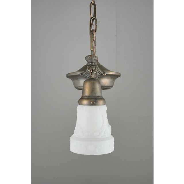 Mid 20th Century Restored Victorian Two Light Brass Pan Pendant Light For Sale - Image 4 of 16
