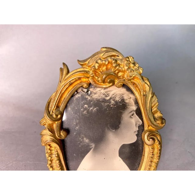 French 19thC French Gilded Bronze Miniature Floral Picture Frame For Sale - Image 3 of 10